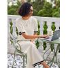 Ekouaer Lounge Set for Women Travel Outfits 2 Piece Sets Short Sleeve Sweater Top Wide Leg Long Pants Loungewear(Apricot)