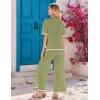 Ekouaer Lounge Set for Women Travel Outfits 2 Piece Sets Short Sleeve Sweater Top Wide Leg Long Pants Loungewear(Army Green)