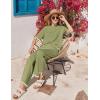 Ekouaer Lounge Set for Women Travel Outfits 2 Piece Sets Short Sleeve Sweater Top Wide Leg Long Pants Loungewear(Army Green)