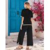 Ekouaer Lounge Set for Women Travel Outfits 2 Piece Sets Short Sleeve Sweater Top Wide Leg Long Pants Loungewear(Black)