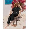 Ekouaer Lounge Set for Women Travel Outfits 2 Piece Sets Short Sleeve Sweater Top Wide Leg Long Pants Loungewear(Black)