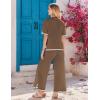 Ekouaer Lounge Set for Women Travel Outfits 2 Piece Sets Short Sleeve Sweater Top Wide Leg Long Pants Loungewear(Brown)