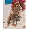 Ekouaer Lounge Set for Women Travel Outfits 2 Piece Sets Short Sleeve Sweater Top Wide Leg Long Pants Loungewear(Brown)
