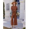 Ekouaer Lounge Set for Women Travel Outfits 2 Piece Sets Short Sleeve Sweater Top Wide Leg Long Pants Loungewear(Caramel)