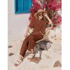 Ekouaer Lounge Set for Women Travel Outfits 2 Piece Sets Short Sleeve Sweater Top Wide Leg Long Pants Loungewear(Caramel)