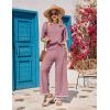 Ekouaer Lounge Set for Women Travel Outfits 2 Piece Sets Short Sleeve Sweater Top Wide Leg Long Pants Loungewear(Dark Pink)