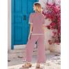 Ekouaer Lounge Set for Women Travel Outfits 2 Piece Sets Short Sleeve Sweater Top Wide Leg Long Pants Loungewear(Dark Pink)