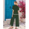 Ekouaer Lounge Set for Women Travel Outfits 2 Piece Sets Short Sleeve Sweater Top Wide Leg Long Pants Loungewear(Green)