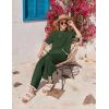 Ekouaer Lounge Set for Women Travel Outfits 2 Piece Sets Short Sleeve Sweater Top Wide Leg Long Pants Loungewear(Green)