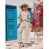 Ekouaer Lounge Set for Women Travel Outfits 2 Piece Sets Short Sleeve Sweater Top Wide Leg Long Pants Loungewear(Moon Gray)