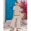 Ekouaer Lounge Set for Women Travel Outfits 2 Piece Sets Short Sleeve Sweater Top Wide Leg Long Pants Loungewear(Moon Gray)