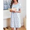 Ekouaer Moo Moos for Women House Dress with Pockets Short Sleeve Mumu Dress Button Down Nightgown Soft Sleepwear S-XXXL(White Blue Flower)