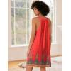 Ekouaer Nightgown for Women Sleeveless Sleepwear Lightweight Racerback Sleep Shirt Pleated V Neck Night Dress Short Chemise(Red Boho Print)