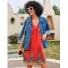 Ekouaer Nightgown for Women Sleeveless Sleepwear Lightweight Racerback Sleep Shirt Pleated V Neck Night Dress Short Chemise(Red Boho Print)