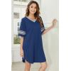 Ekouaer Nightgowns for Women 2 Pack Sleepshirts Short Sleeve Nightshirt V Neck Sleepwear Casual Pajama Dress(Black/Blue)