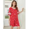 Ekouaer Nightgowns for Women 2 Pack Sleepshirts Short Sleeve Nightshirt V Neck Sleepwear Casual Pajama Dress(Black/Christmas Red)