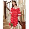 Ekouaer Nightgowns for Women 2 Pack Sleepshirts Short Sleeve Nightshirt V Neck Sleepwear Casual Pajama Dress(Black/Christmas Red)