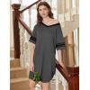 Ekouaer Nightgowns for Women 2 Pack Sleepshirts Short Sleeve Nightshirt V Neck Sleepwear Casual Pajama Dress(Black/Dark Grey)