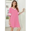 Ekouaer Nightgowns for Women 2 Pack Sleepshirts Short Sleeve Nightshirt V Neck Sleepwear Casual Pajama Dress(Black/Hot Pink)