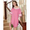 Ekouaer Nightgowns for Women 2 Pack Sleepshirts Short Sleeve Nightshirt V Neck Sleepwear Casual Pajama Dress(Black/Hot Pink)