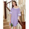 Ekouaer Nightgowns for Women 2 Pack Sleepshirts Short Sleeve Nightshirt V Neck Sleepwear Casual Pajama Dress(Black/Lilac)