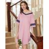 Ekouaer Nightgowns for Women 2 Pack Sleepshirts Short Sleeve Nightshirt V Neck Sleepwear Casual Pajama Dress(Black/Pink)