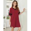 Ekouaer Nightgowns for Women 2 Pack Sleepshirts Short Sleeve Nightshirt V Neck Sleepwear Casual Pajama Dress(Black/Wine Red)