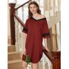 Ekouaer Nightgowns for Women 2 Pack Sleepshirts Short Sleeve Nightshirt V Neck Sleepwear Casual Pajama Dress(Black/Wine Red)