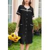 Ekouaer Nightgowns for Women House Dress with Pockets Button Down Sleepshirt Short Sleeve Nightshirt Housecoat S-XXXL(Black)