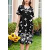 Ekouaer Nightgowns for Women House Dress with Pockets Button Down Sleepshirt Short Sleeve Nightshirt Housecoat S-XXXL(Black Butterfly)
