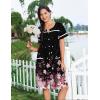 Ekouaer Nightgowns for Women House Dress with Pockets Button Down Sleepshirt Short Sleeve Nightshirt Housecoat S-XXXL(Black Sakura)