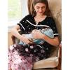 Ekouaer Nightgowns for Women House Dress with Pockets Button Down Sleepshirt Short Sleeve Nightshirt Housecoat S-XXXL(Black Sakura)