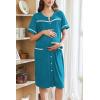 Ekouaer Nightgowns for Women House Dress with Pockets Button Down Sleepshirt Short Sleeve Nightshirt Housecoat S-XXXL(Blue Green)