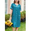 Ekouaer Nightgowns for Women House Dress with Pockets Button Down Sleepshirt Short Sleeve Nightshirt Housecoat S-XXXL(Blue Green)