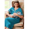 Ekouaer Nightgowns for Women House Dress with Pockets Button Down Sleepshirt Short Sleeve Nightshirt Housecoat S-XXXL(Blue Green)