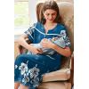 Ekouaer Nightgowns for Women House Dress with Pockets Button Down Sleepshirt Short Sleeve Nightshirt Housecoat S-XXXL(Blue Green Flower)