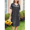 Ekouaer Nightgowns for Women House Dress with Pockets Button Down Sleepshirt Short Sleeve Nightshirt Housecoat S-XXXL(Dark Grey)