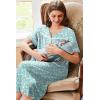 Ekouaer Nightgowns for Women House Dress with Pockets Button Down Sleepshirt Short Sleeve Nightshirt Housecoat S-XXXL(Green Floral)