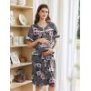 Ekouaer Nightgowns for Women House Dress with Pockets Button Down Sleepshirt Short Sleeve Nightshirt Housecoat S-XXXL(Grey Floral)