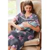 Ekouaer Nightgowns for Women House Dress with Pockets Button Down Sleepshirt Short Sleeve Nightshirt Housecoat S-XXXL(Grey Flower)