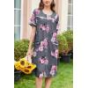 Ekouaer Nightgowns for Women House Dress with Pockets Button Down Sleepshirt Short Sleeve Nightshirt Housecoat S-XXXL(Grey Flower)