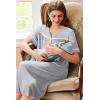 Ekouaer Nightgowns for Women House Dress with Pockets Button Down Sleepshirt Short Sleeve Nightshirt Housecoat S-XXXL(Grey Srtiped)