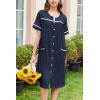 Ekouaer Nightgowns for Women House Dress with Pockets Button Down Sleepshirt Short Sleeve Nightshirt Housecoat S-XXXL(Navy)