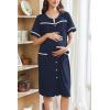 Ekouaer Nightgowns for Women House Dress with Pockets Button Down Sleepshirt Short Sleeve Nightshirt Housecoat S-XXXL(Navy)