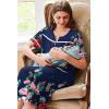 Ekouaer Nightgowns for Women House Dress with Pockets Button Down Sleepshirt Short Sleeve Nightshirt Housecoat S-XXXL(Navy Flower)