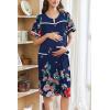 Ekouaer Nightgowns for Women House Dress with Pockets Button Down Sleepshirt Short Sleeve Nightshirt Housecoat S-XXXL(Navy Flower)