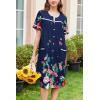 Ekouaer Nightgowns for Women House Dress with Pockets Button Down Sleepshirt Short Sleeve Nightshirt Housecoat S-XXXL(Navy Flower)