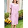 Ekouaer Nightgowns for Women House Dress with Pockets Button Down Sleepshirt Short Sleeve Nightshirt Housecoat S-XXXL(Pink Striped)