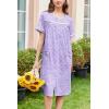 Ekouaer Nightgowns for Women House Dress with Pockets Button Down Sleepshirt Short Sleeve Nightshirt Housecoat S-XXXL(Purple Floral)