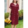 Ekouaer Nightgowns for Women House Dress with Pockets Button Down Sleepshirt Short Sleeve Nightshirt Housecoat S-XXXL(Wine Red)